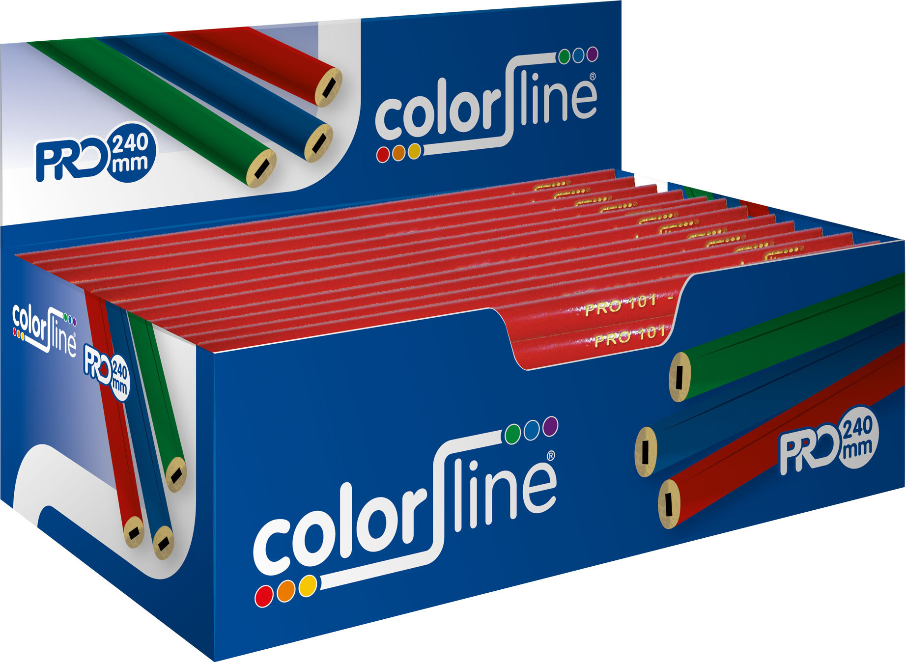 Crayon de menuisier "type 119", forme ovale, laqué rouge - 24 cm - par 100 pcs